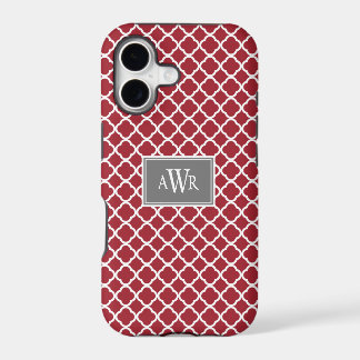 Étuis iPhone avec initiales modernes (Gris/Rouge)