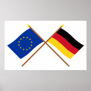 EU and Germany Crossed Flags Poster