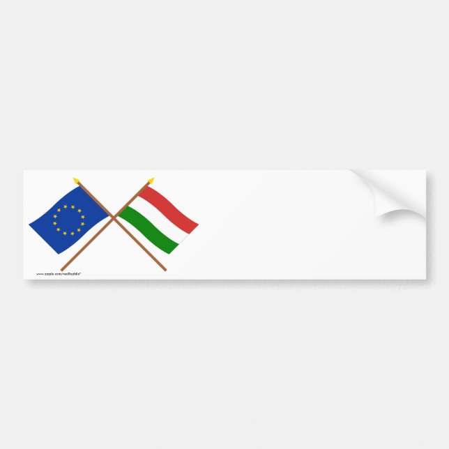 EU and Hungary Crossed Flags Bumper Sticker (Front)