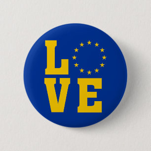 EU Flag, European Union, LOVE 2 Inch Round Button