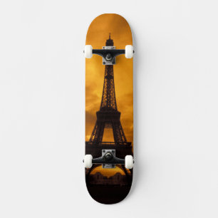 EU, France, Paris.  Eiffel Tower. Skateboard