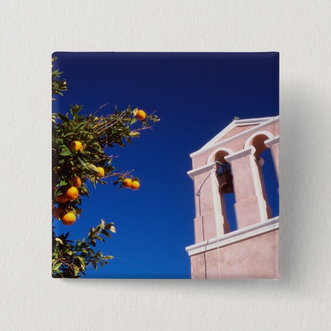 EU, Greece. Greek Orthodox church 2 Inch Square Button (Front)