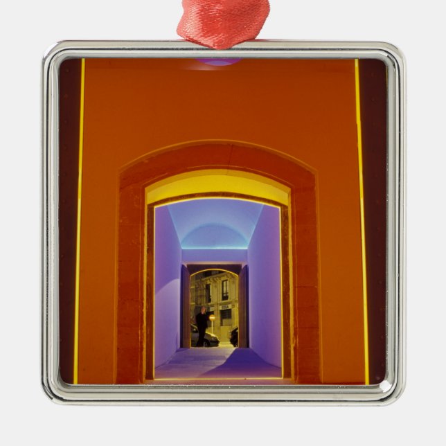 EU, Spain, Barcelona. Lit doorway near Picasso Metal Ornament (Front)