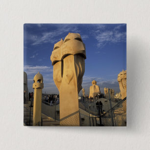 EU, Spain, Catalonia, Barcelona. Antonio Gaudi's 2 Inch Square Button