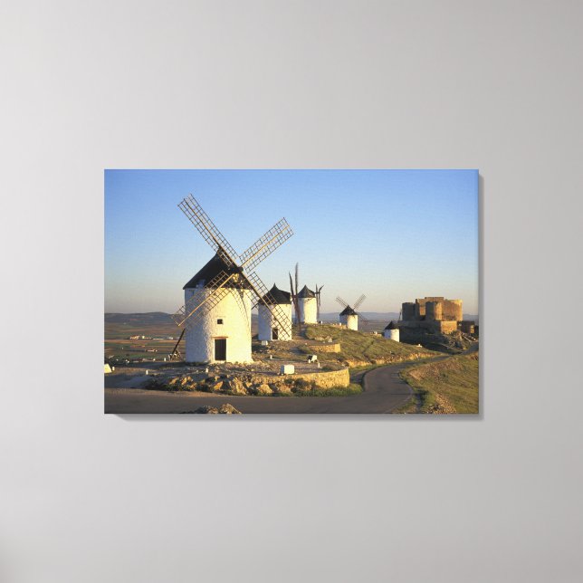 EU, Spain, La Mancha, Consuegra. Windmills and Canvas Print (Front)