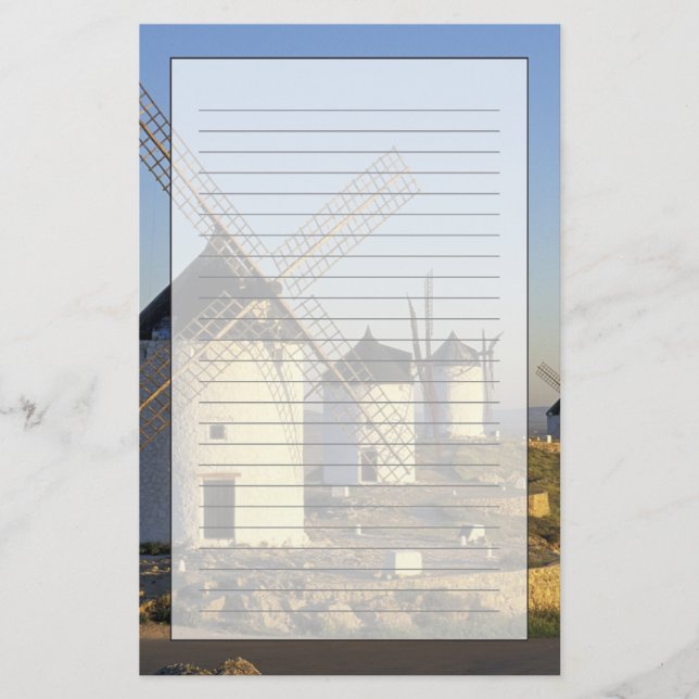 EU, Spain, La Mancha, Consuegra. Windmills and Stationery (Front)