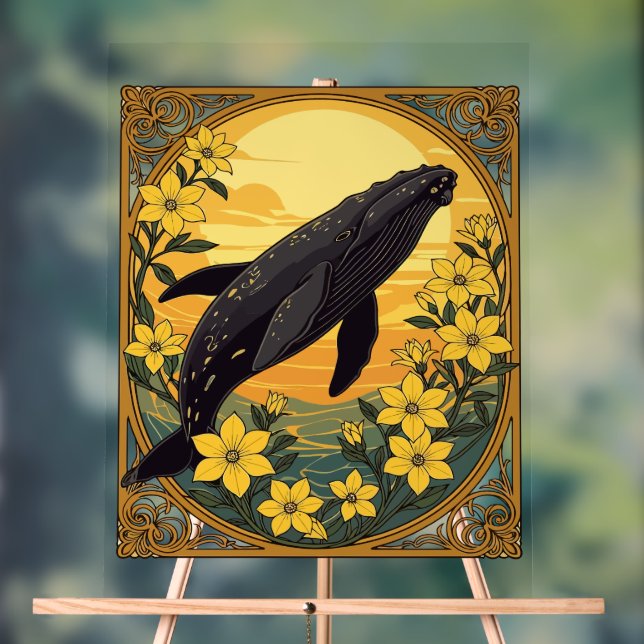 Eubalaena glacialis And Yellow Jasmine Flowers  Acrylic Sign (Neutral)