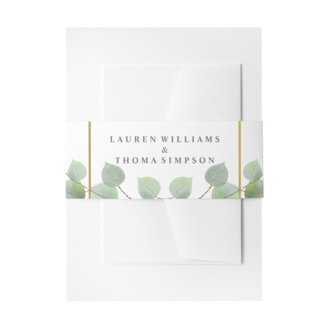 Eucalpytus Gold Glitter Invitation Belly Band (Front Example)