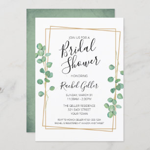 Eucalyptis w/ Gold Frame Bridal Shower Invitation