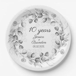 Eucalyptus 10th Tin Wedding Anniversary  Paper Plate