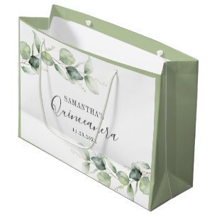 Eucalyptus 15th Birthday Greenery Quinceanera Large Gift Bag