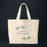 Eucalyptus 15th Birthday Quinceanera Keepsake Large Tote Bag<br><div class="desc">TIP: Matching items available in this collection. Our botanical eucalyptus birthday collection features watercolor foliage and modern typography in dark grey text. Use the "Customize it" button to further re-arrange and format the style and placement of text. Could easily be repurpose for other special events like anniversaries, baby shower, birthday...</div>