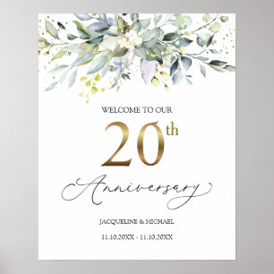 Eucalyptus 20th Wedding Anniversary Welcome Sign