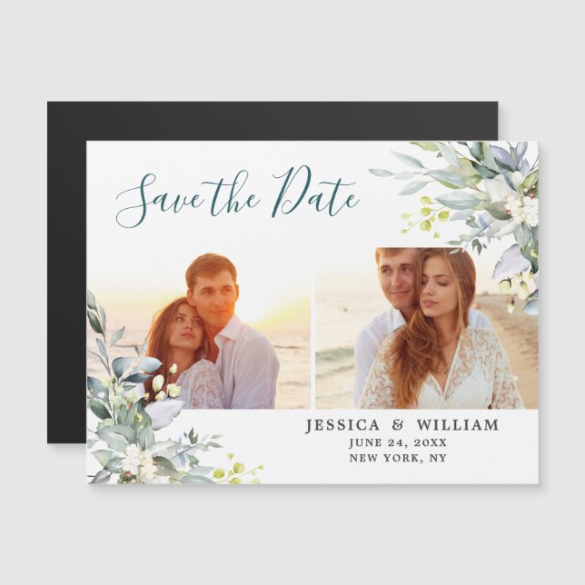 Eucalyptus 2 PHOTO Save the Date Magnetic Card (Front/Back)