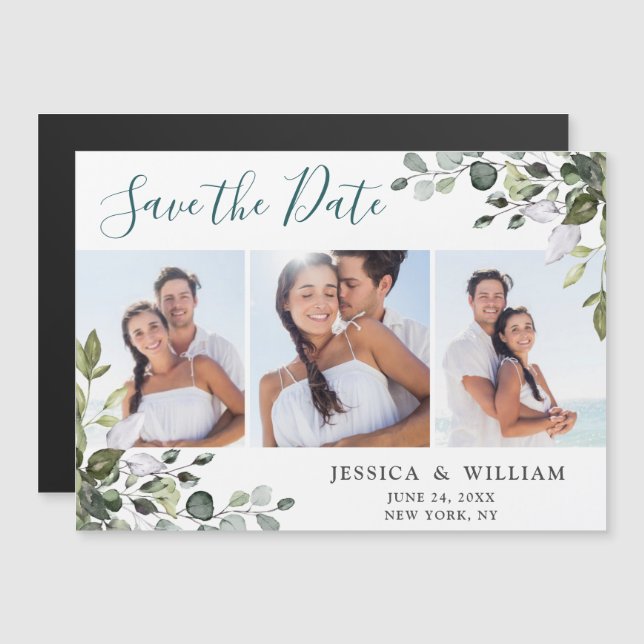 Eucalyptus 3 PHOTO Save the Date Magnetic Card (Front/Back)