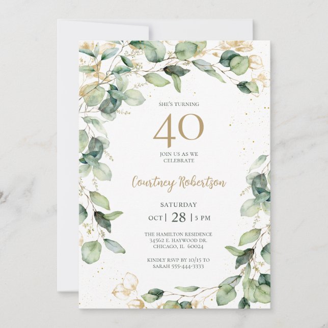 Eucalyptus 40th Birthday Invitation (Front)