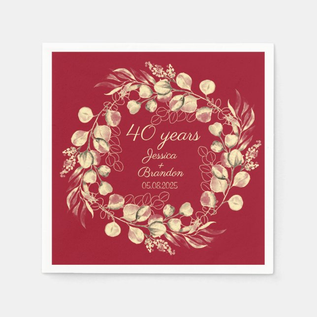 Eucalyptus 40th Red Ruby Wedding Anniversary  Napkin (Front)