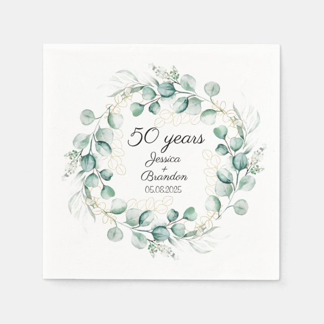Eucalyptus 50th Golden Wedding Anniversary  Napkin (Front)