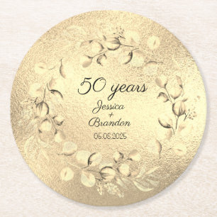 Eucalyptus 50th Golden Wedding Anniversary  Round Paper Coaster