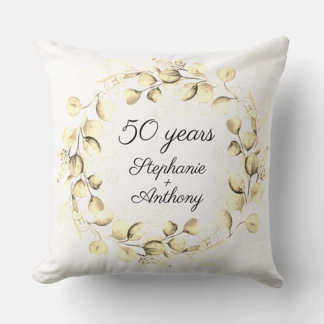 Eucalyptus 50th Golden Wedding Anniversary  Throw Pillow (Front)