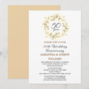 Eucalyptus 50th Wedding Anniversary Photo Gold Invitation