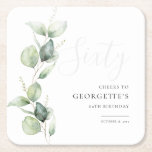 Eucalyptus 60th Adult Birthday Party Square Paper Coaster<br><div class="desc">It could be surprise party or another special decade achieved. This 60th birthday party coaster featuring eucalyptus greenery design with modern popular typography that you can easily edit to suit any birthday or anniversary celebration.</div>