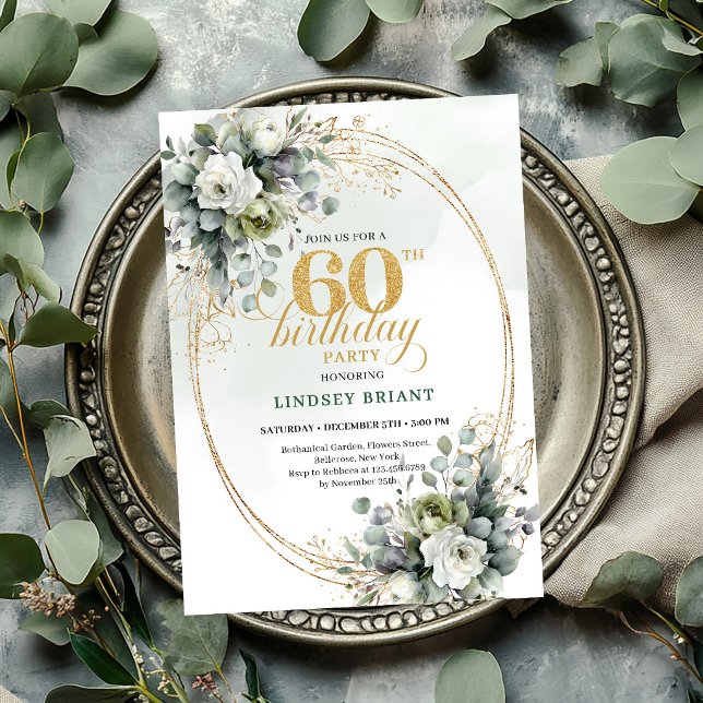 Eucalyptus 60th Birthday Boho Green Invite (Eucalyptus 60th Birthday Boho Green Invite

)