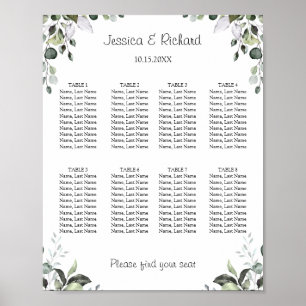 Eucalyptus 8 Tables Seating Chart Poster Sign