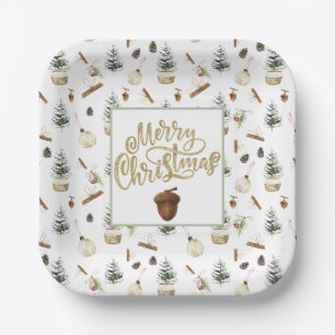 Eucalyptus Acorns Christmas Paper Plate