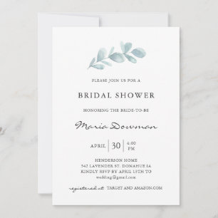 Eucalyptus airy foliage Elegant Bridal Shower Inv Invitation