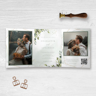 Eucalyptus All in One QR Code Photo Wedding Tri-Fold Invitation