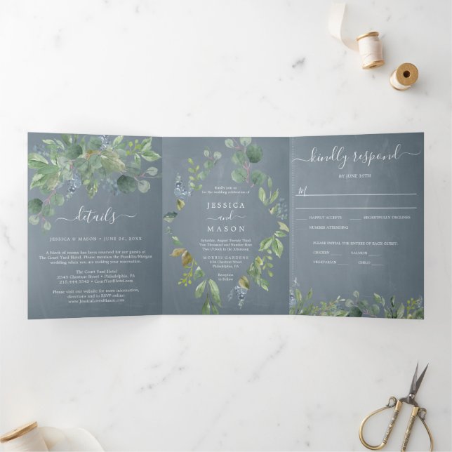 Eucalyptus All-in-one Wedding Invitations (Inside)