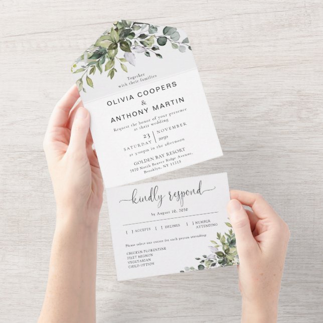 Eucalyptus All in One Wedding Invite (Tearaway)