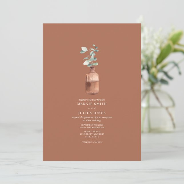 Eucalyptus Amber Apothecary Terracotta Wedding Invitation (Standing Front)