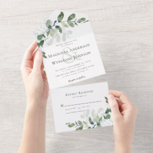 Eucalyptus Ampersand Chic Wedding All In One Invitation