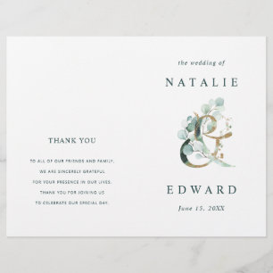 Eucalyptus Ampersand Gold Green Wedding Program