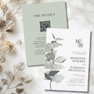 Eucalyptus Ampersand Monogram QR Code Wedding Invitation