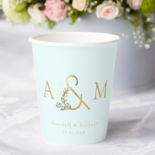 Eucalyptus Ampersand Wedding Paper Cups