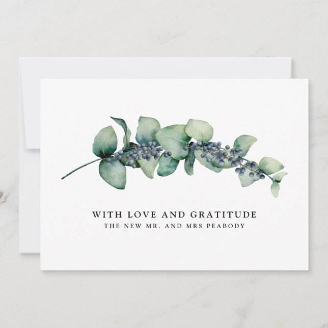 Eucalyptus and Berry Botanical Wedding Thank You Card (Front)