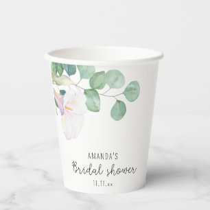 Eucalyptus and calla flower - bridal shower  paper cups