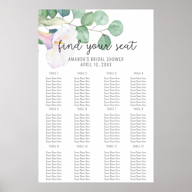 Eucalyptus and calla - Seating Chart foam board (Front)