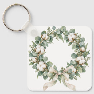 Eucalyptus and Cotton Wreath Keychain