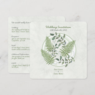 Eucalyptus and Fern Rings Wedding Invitation