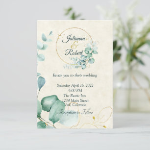 Eucalyptus and gold budget wedding invitation