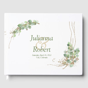 Eucalyptus and gold  wedding  guest book