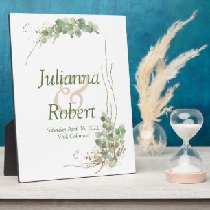 Eucalyptus and gold  wedding  plaque