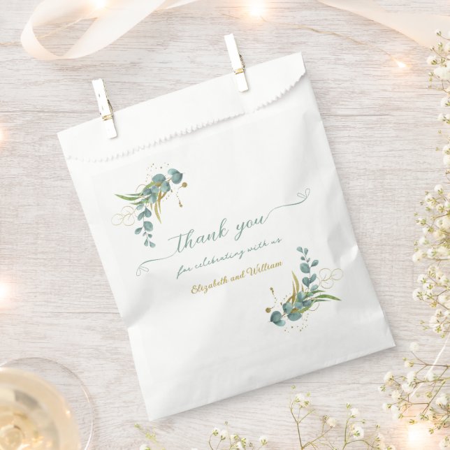 Eucalyptus And Gold Wedding Thank You Favour Bag (Clipped)