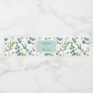 Eucalyptus And Gold Wedding  Water Bottle Label