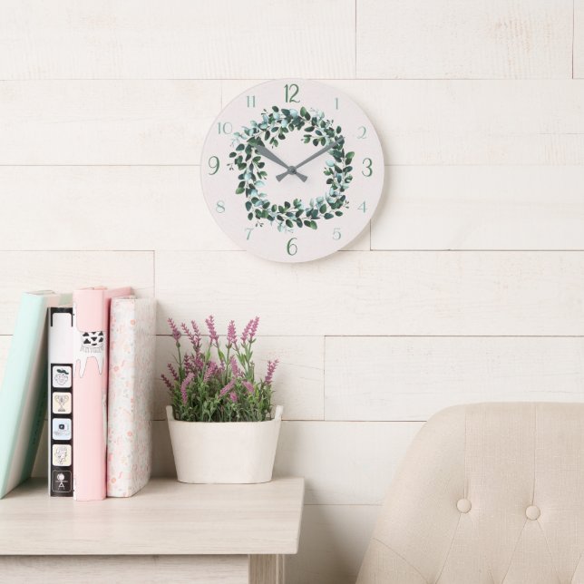 Eucalyptus and Green Leafy Contemporary Wall Clock (Reading Room)