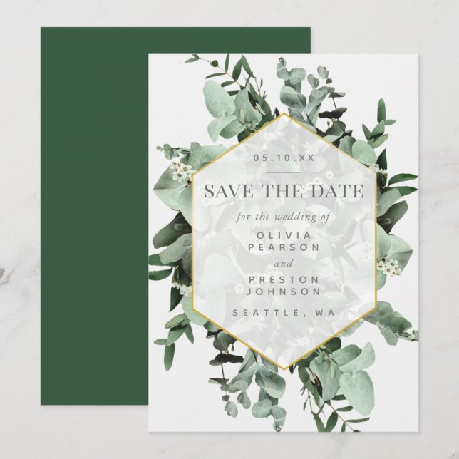 Eucalyptus and Greenery Watercolor Save the Date Invitation (Front/Back)